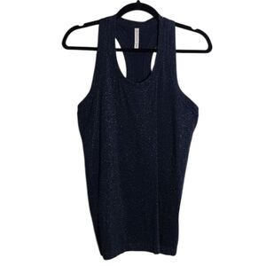 ATHLETA Navy Blue And Silver Metallic Racer Back Stretch Tank Top Size Medium